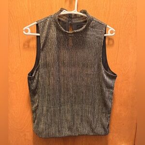 Banana Republic Metallic Ribbed Sleeveless Mock Neck Top - Silver